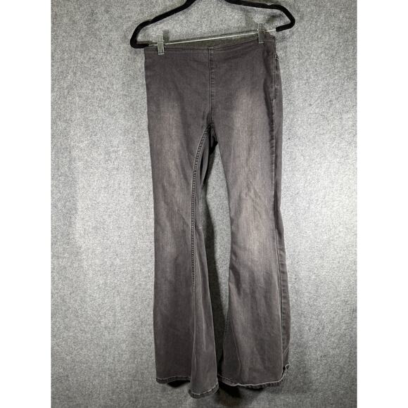 Free People Pants Women 27 Black Pull On High Rise Exagerated Flare Boho Stretch - Picture 1 of 8